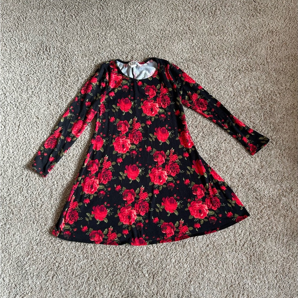 Floral Black and Red Mini Dress